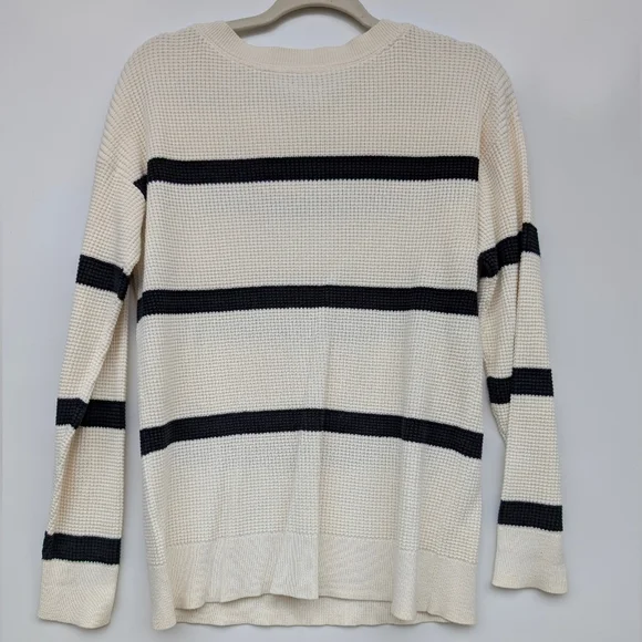 L.L.Bean Cotton Waffle Knit Sweater Cream Black Stripe – Women’s M - Picture 6 of 9